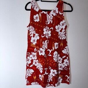 TY Mini Dress M Red Tropical Hibiscus Surfboard Cotton Made in Hawaii Excellent